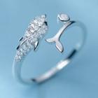 Dolphin Rhinestone Sterling Silver Open Ring 1 Pc - S925 Silver - Silver - One Size