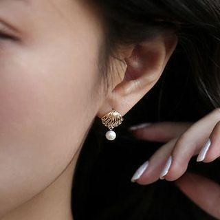 Shell Rhinestone Faux Pearl Sterling Silver Earring
