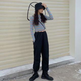 Striped Long-sleeve Top / Cargo Pants