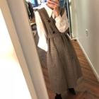 Plaid V-neck Jumper Dress / Plain Long-sleeve Blouse