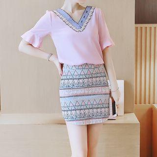 Set: Ruffled Top + Printed Skirt