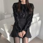 Ruffled Lace Blouse / Ruffle Hem Mini A-line Skirt