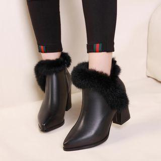 Pointy Toe Furry Trim Ankle Boots