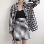 Check Loose-fit Shirt / Check Knot Skirt