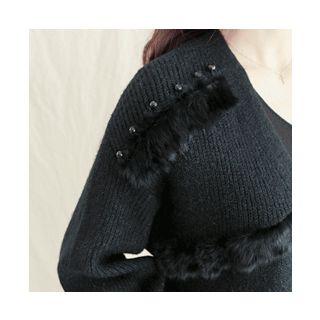 Faux-fur Wool Blend Cardigan