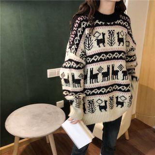 Drop Shoulder Print Sweater