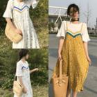 Floral Print Spaghetti Strap Dress/ Plain Elbow Sleeve T-shirt