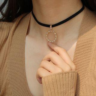 Rhinestone Hoop Pendant Choker Black - One Size