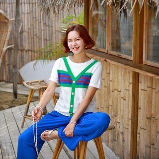 Striped Pointelle-knit Vest