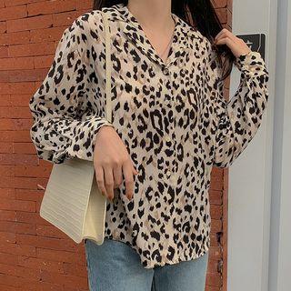 Leopard Chiffon Shirt Leopard - Almond - One Size