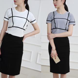 Set: Elbow-sleeve Lace Dress + Slipdress