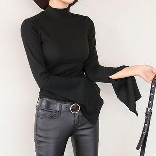 Slit-sleeve Ribbed Top