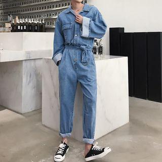 Tie Waist Denim Jumpsuit