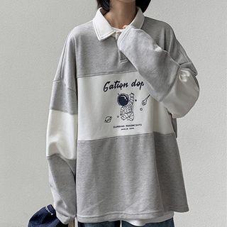 Couple Matching Long-sleeve Print Polo Shirt
