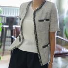 Short-sleeve Fringed Tweed Jacket