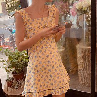 Floral Sleeveless A-line Dress Floral Dress - One Size