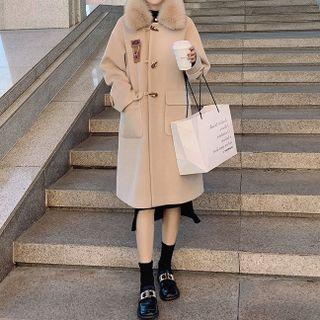 Fluffy Trim Toggle-front Coat