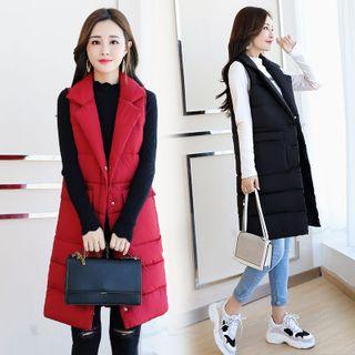 Notch Lapel Snap Button Padded Long Vest