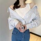 Mock Two-piece Cropped Striped Shirt