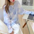Long-sleeve Tie-dyed Loose-fit T-shirt As Figure - One Size