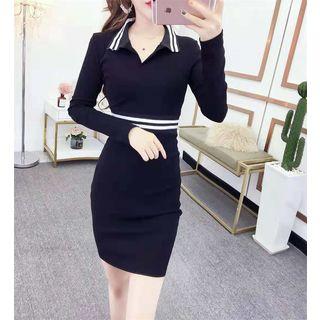 Long-sleeve Polo Collar Mini Sheath Dress