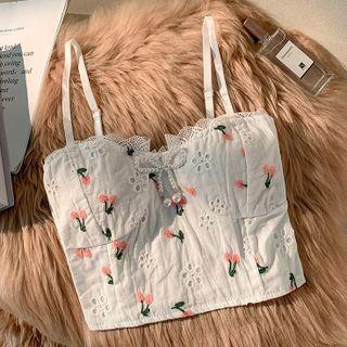 Cherry Embroidered Camisole Top White - One Size