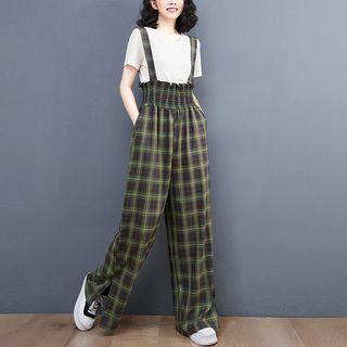 High-waist Plaid Wide-leg Jumpsuit