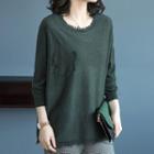 Fringed Trim Sweater Dark Green - One Size