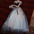 Puff-sleeve Bow Two-tone A-line Gown