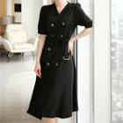 V-neck Double-breasted Coatdress With Belt