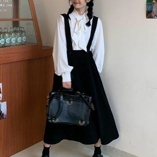Tie Neck Blouse / Suspender Midi Skirt