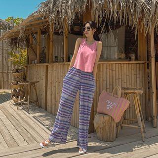 Crystal-pleat Stripe Pants