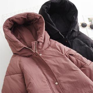 Padded Buttoned Hooded Long Coat