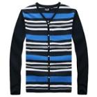 Striped V-neck Buttoned Long Sleeve Top
