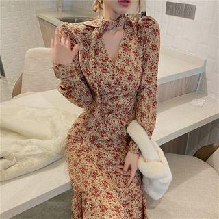 V-neck Floral Midi Mermaid Dress