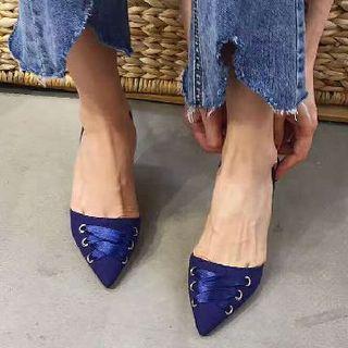 Kitten-heel Sling-back Tie-up Sandals