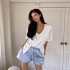 U-neck Padded Textured T-shirt