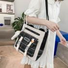 Plaid Panel Buckled Crossbody Tote Bag / Bag Charm / Set