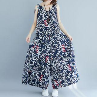 Set: Printed Sleeveless Top + Midi Wide Leg Pants