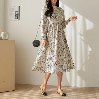 Frilled-trim Tie-waist Floral Dress