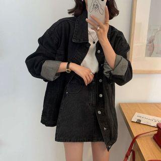 Single-breasted Denim Jacket Black - One Size