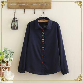 Bow Linen Cotton Long-sleeve Blouse