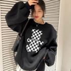 Checkerboard Bear Sweatshirt Black - One Size