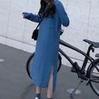 Side Slit Long-sleeve Midi Knit Dress