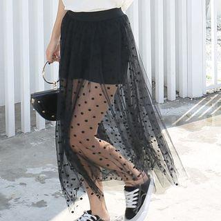 Sheer Panel Midi Skirt Black - One Size