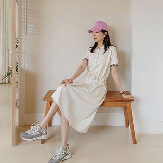 Contrast-trim Drawstring Long Polo Dress