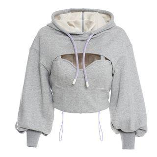 Mock Two-piece Cutout Cropped Hoodie