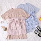 Set: T-shirt Dress + Striped Shawl