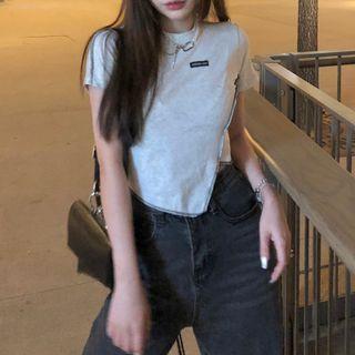 Asymmetrical Short-sleeve Slit T-shirt
