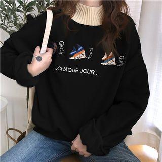High-neck Embroidered Long-sleeve Sweatshirt